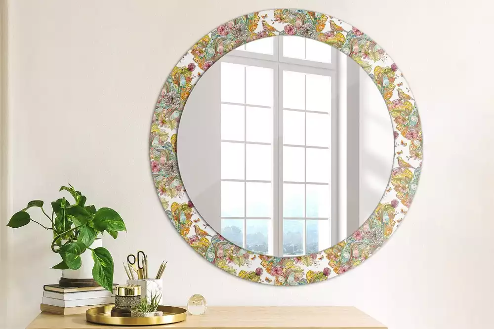 Miroir rond avec décoration Fleurs féeriques