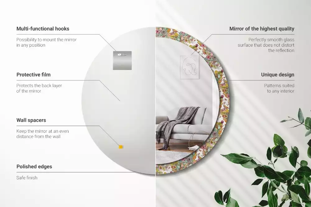 Miroir rond avec décoration Fleurs féeriques