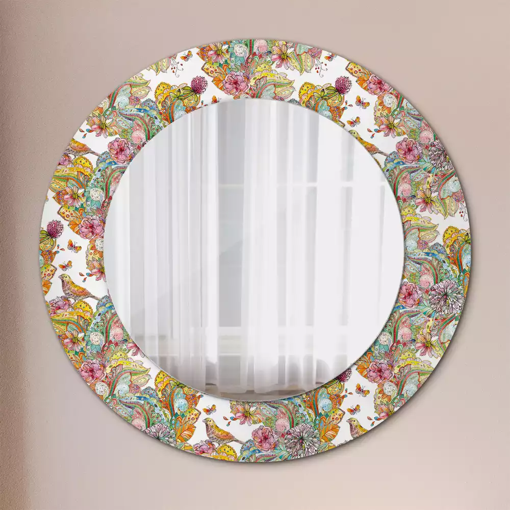 Miroir rond avec décoration Fleurs féeriques