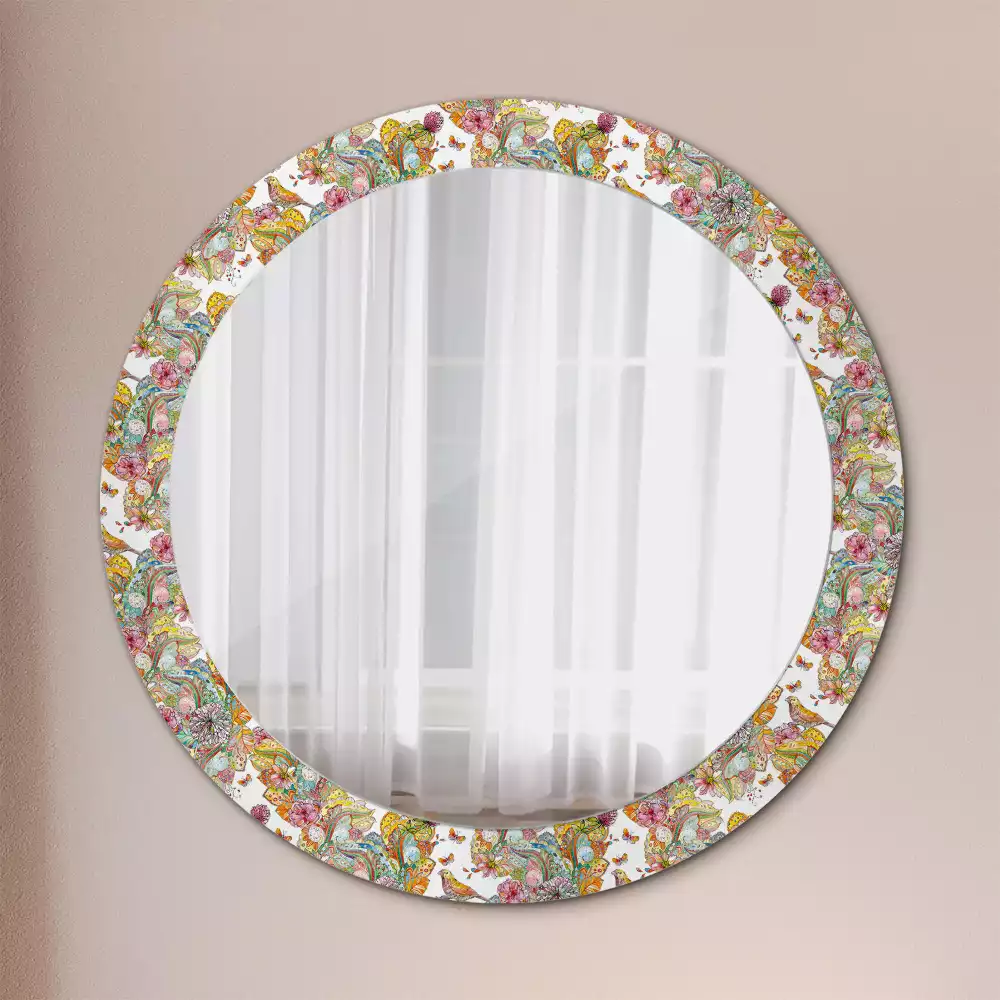 Miroir rond avec décoration Fleurs féeriques