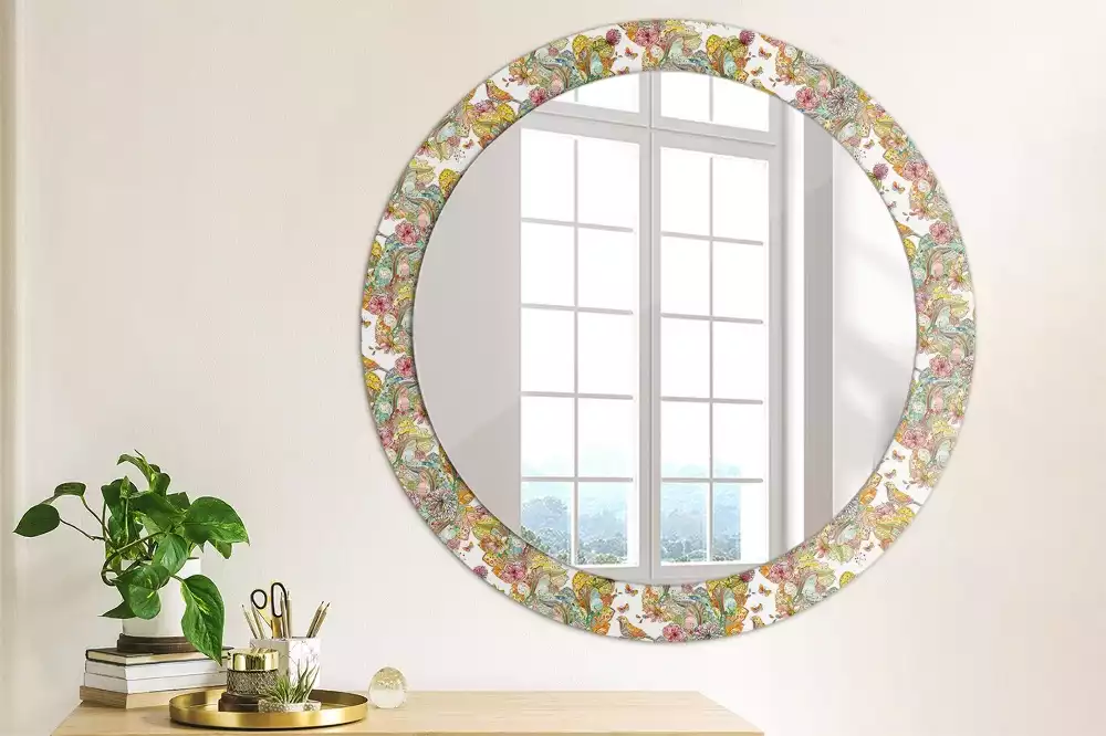 Miroir rond avec décoration Fleurs féeriques