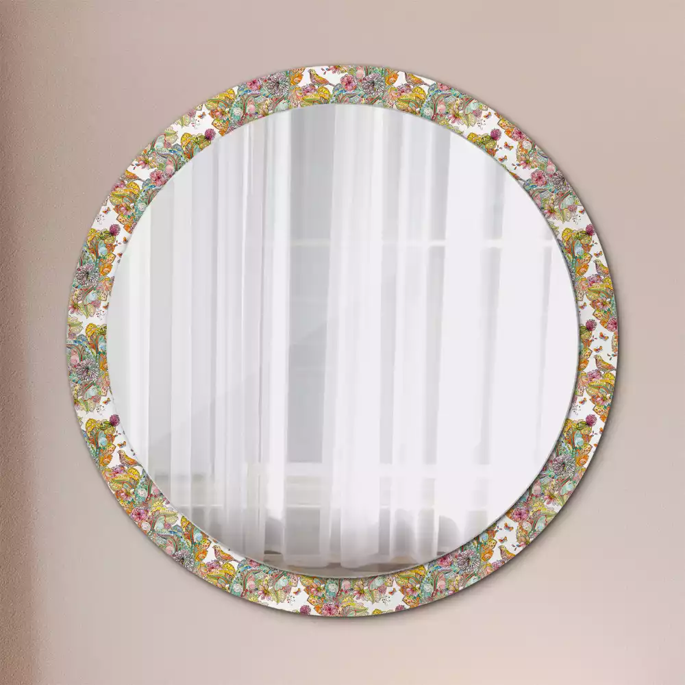 Miroir rond avec décoration Fleurs féeriques