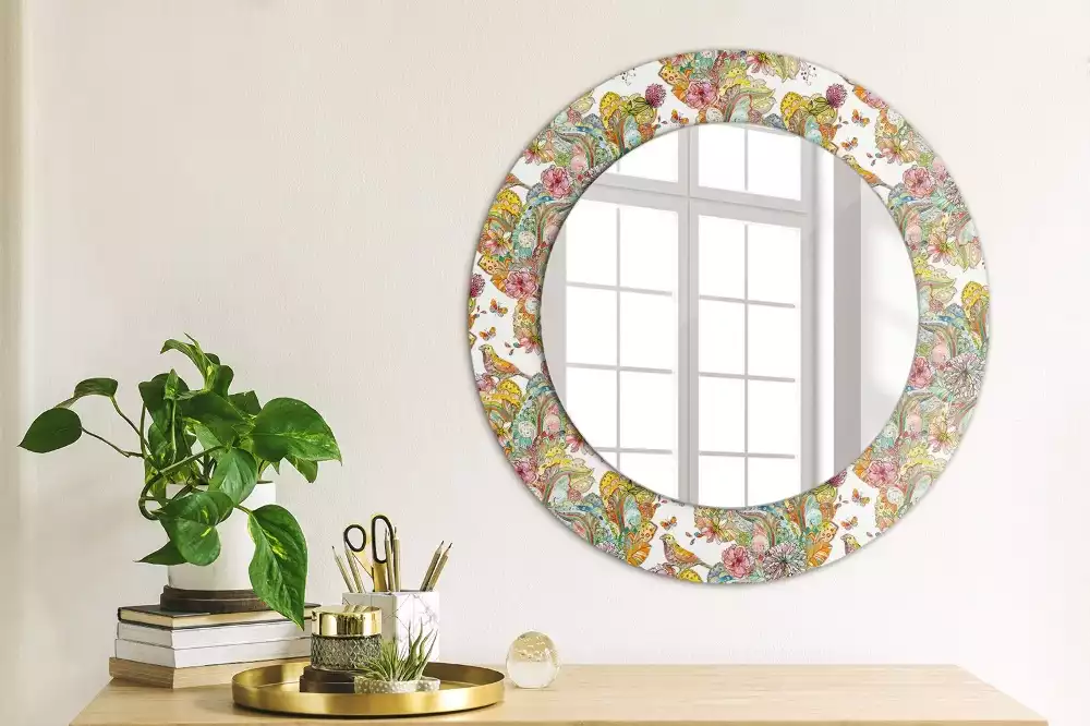 Miroir rond avec décoration Fleurs féeriques