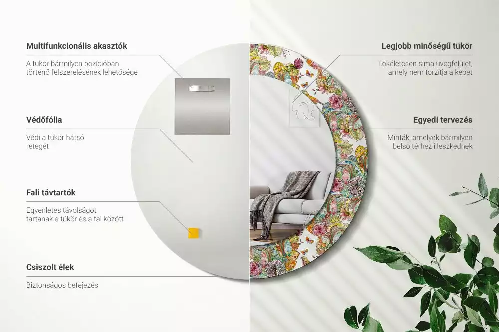 Miroir rond avec décoration Fleurs féeriques