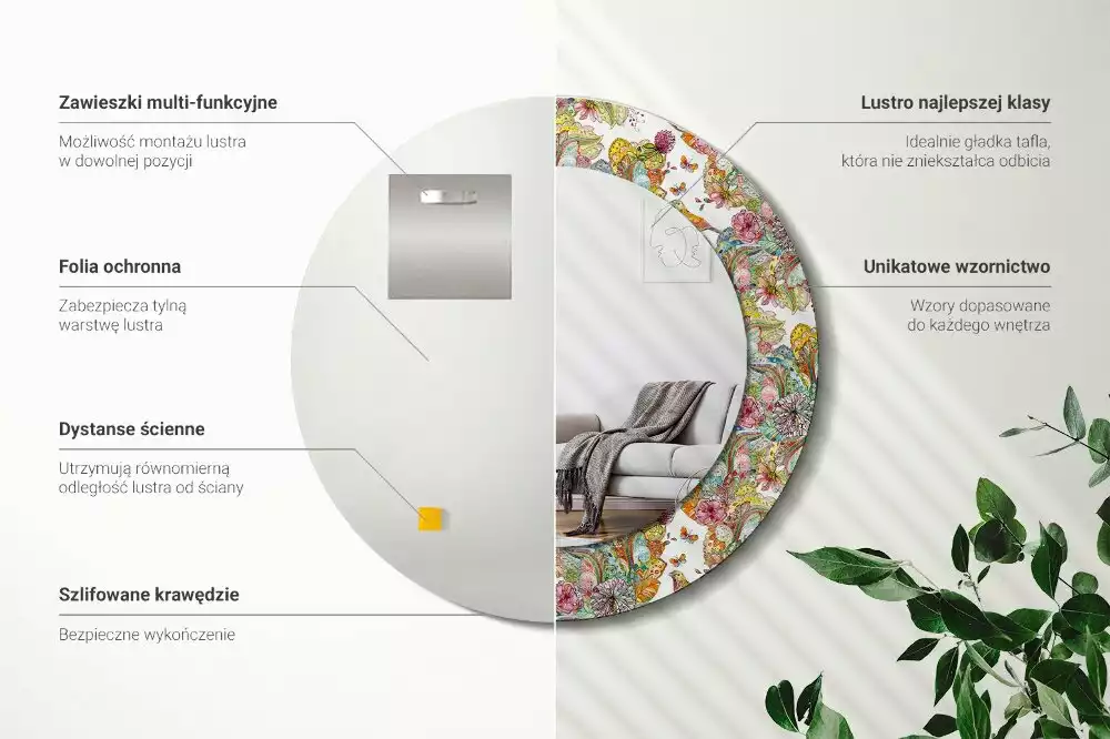 Miroir rond avec décoration Fleurs féeriques