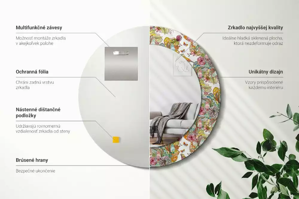 Miroir rond avec décoration Fleurs féeriques