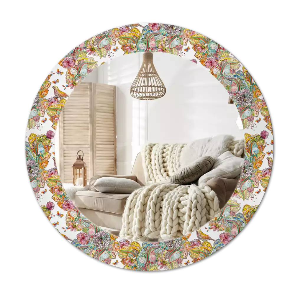 Miroir rond avec décoration Fleurs féeriques