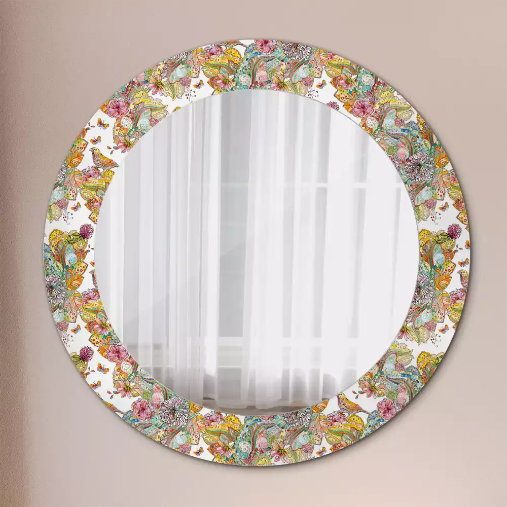 Miroir rond avec décoration Fleurs féeriques