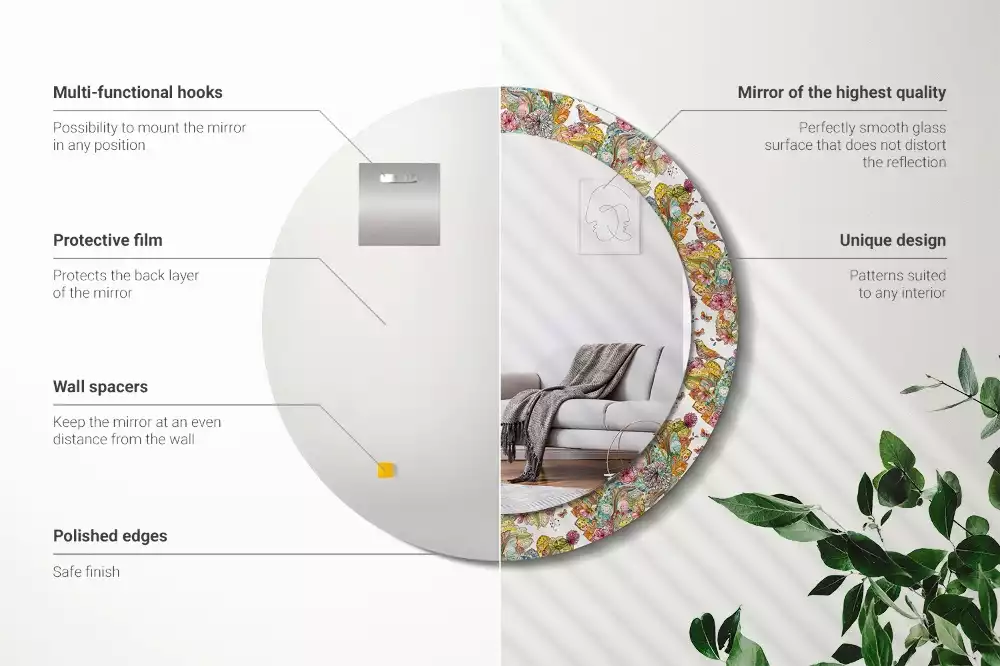 Miroir rond avec décoration Fleurs féeriques