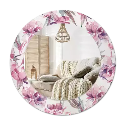 Miroir rond cadre avec impression Pivoines