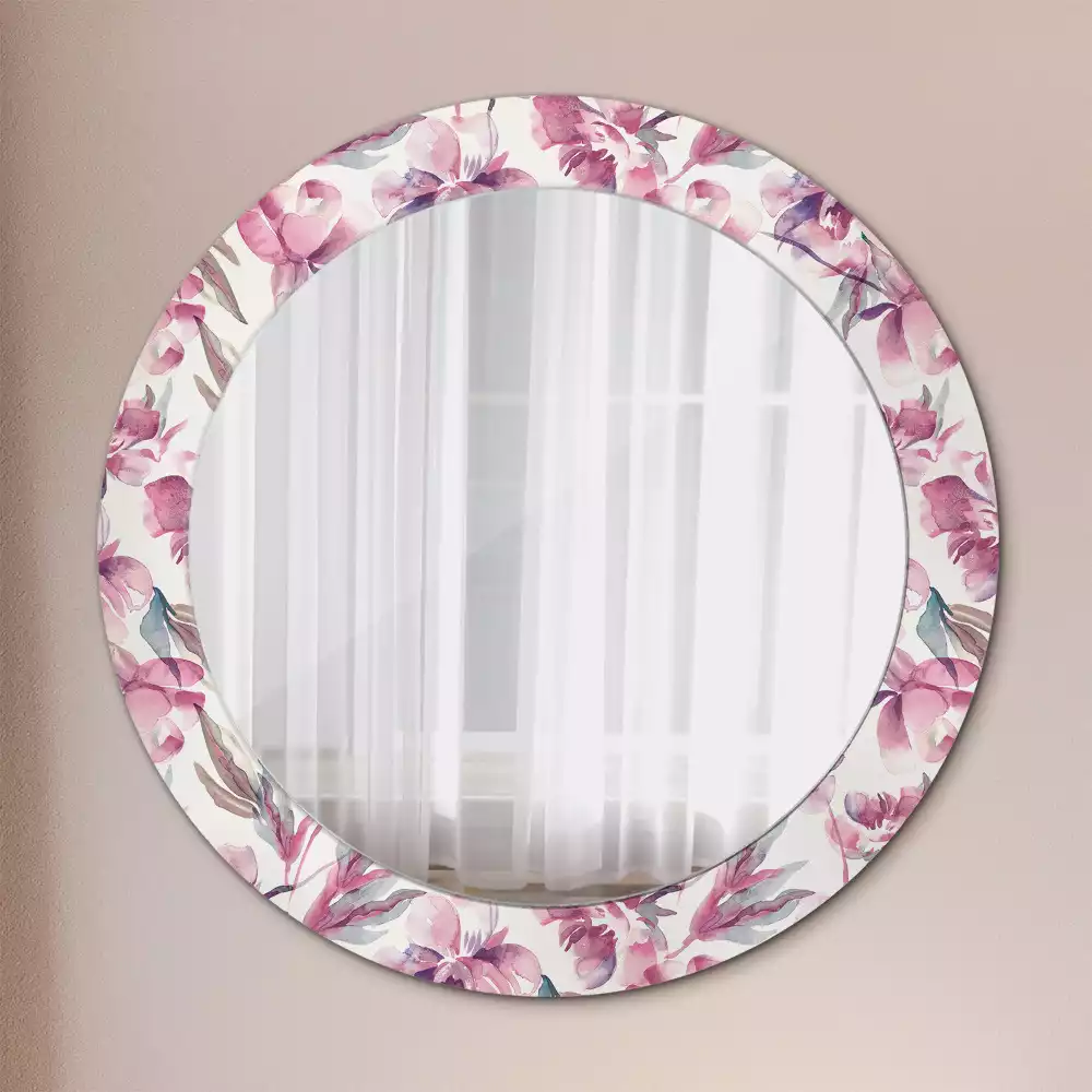 Miroir rond cadre avec impression Pivoines