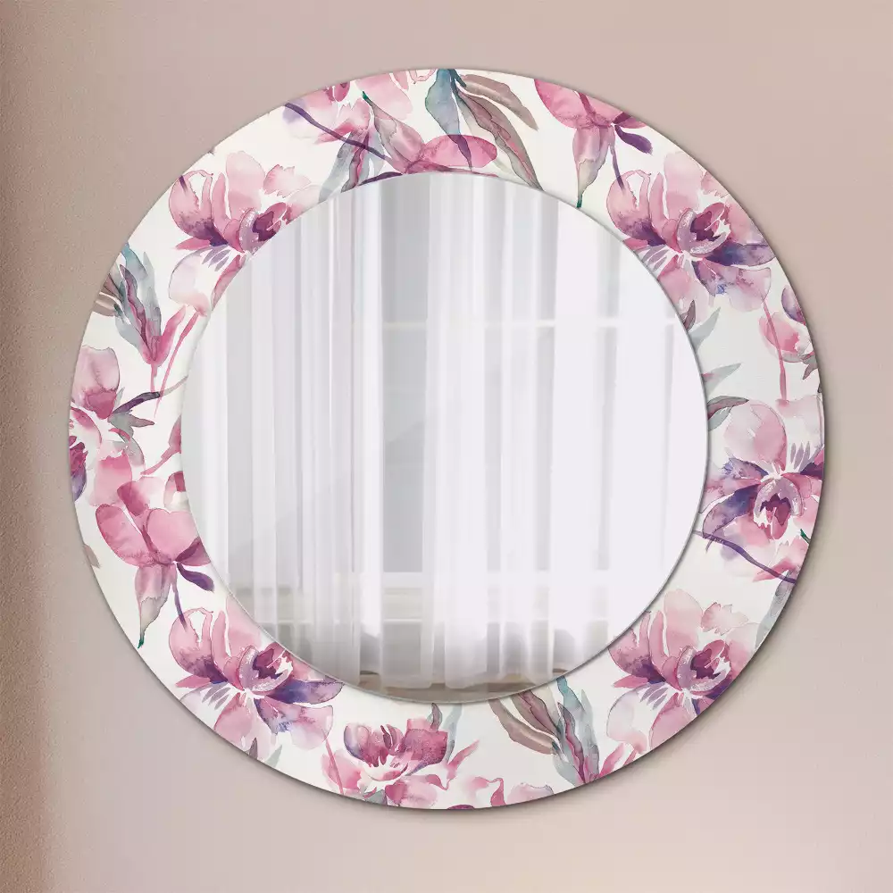 Miroir rond cadre avec impression Pivoines