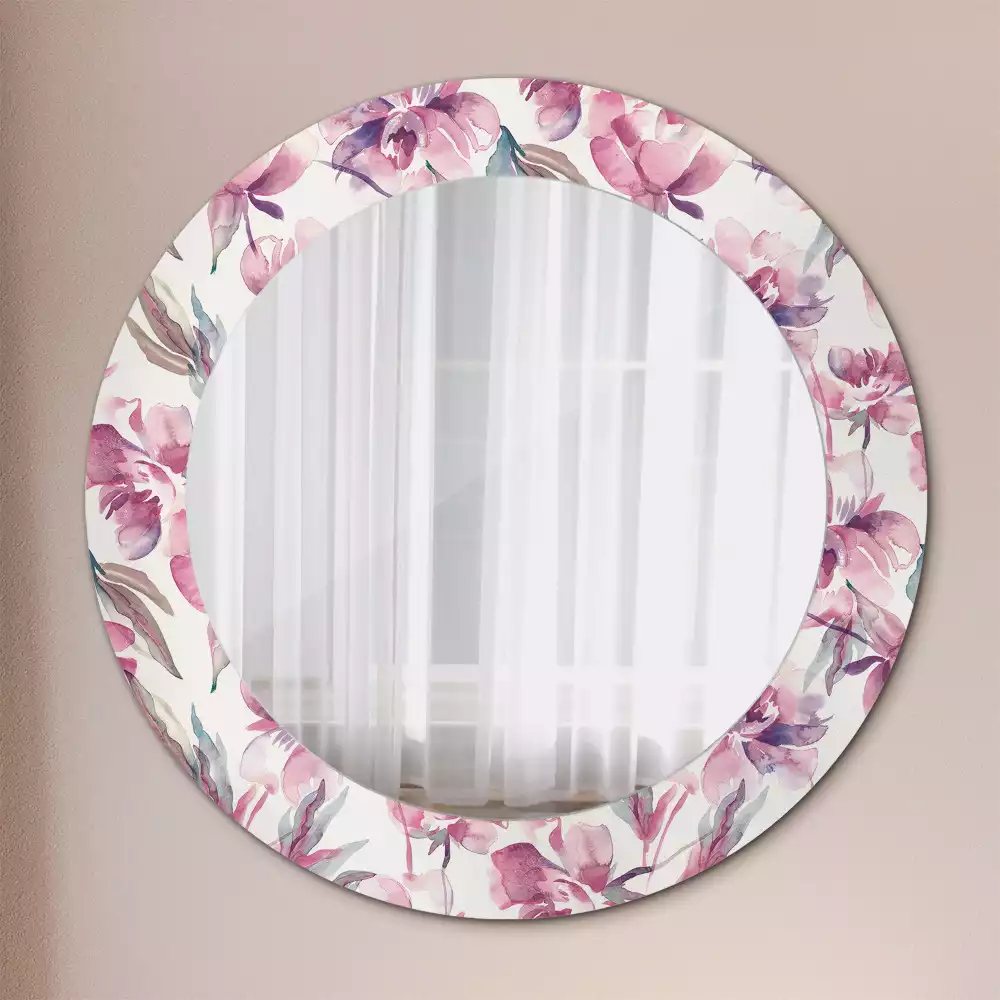 Miroir rond cadre avec impression Pivoines