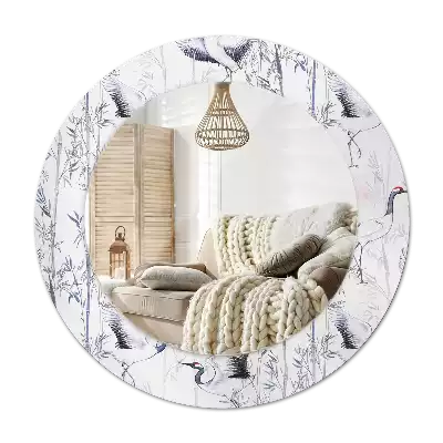 Miroir rond cadre avec impression Grues