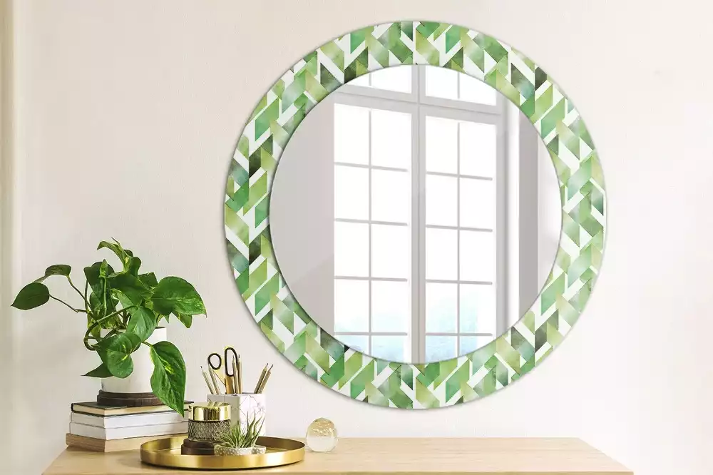 Miroir rond cadre avec impression Chevrons