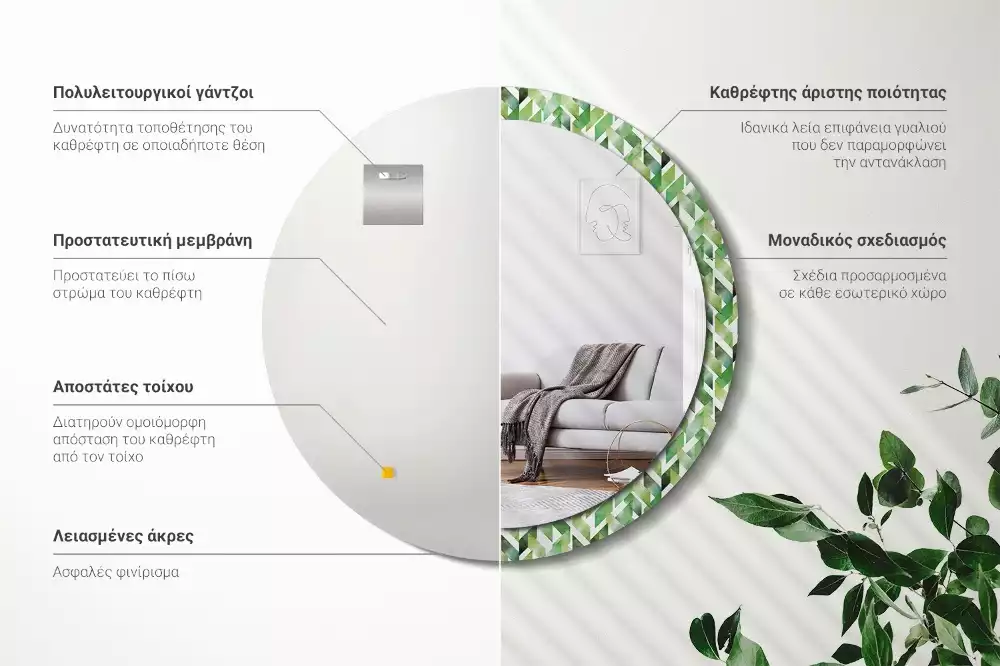 Miroir rond cadre avec impression Chevrons