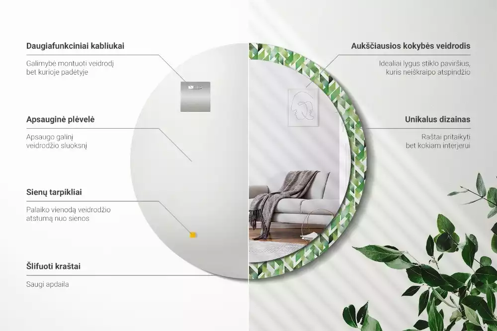 Miroir rond cadre avec impression Chevrons