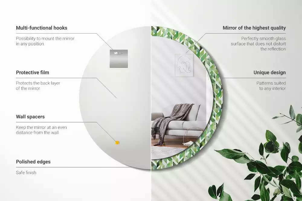 Miroir rond cadre avec impression Chevrons
