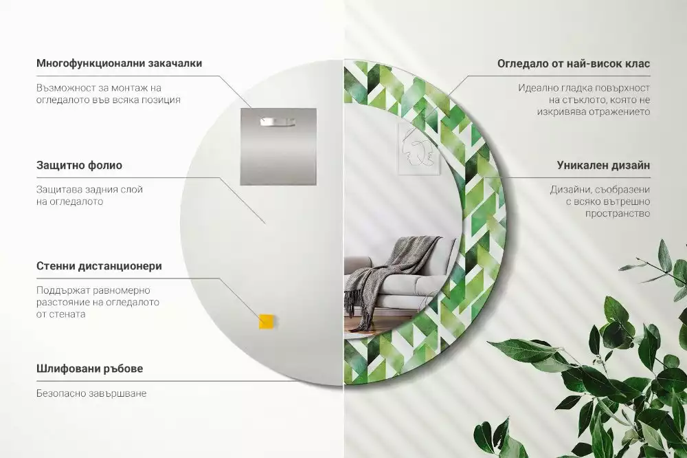 Miroir rond cadre avec impression Chevrons