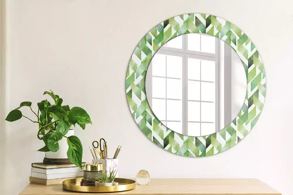 Miroir rond cadre avec impression Chevrons