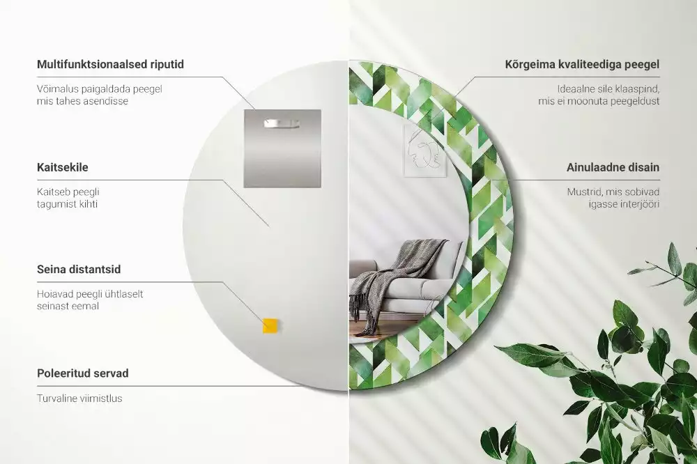 Miroir rond cadre avec impression Chevrons