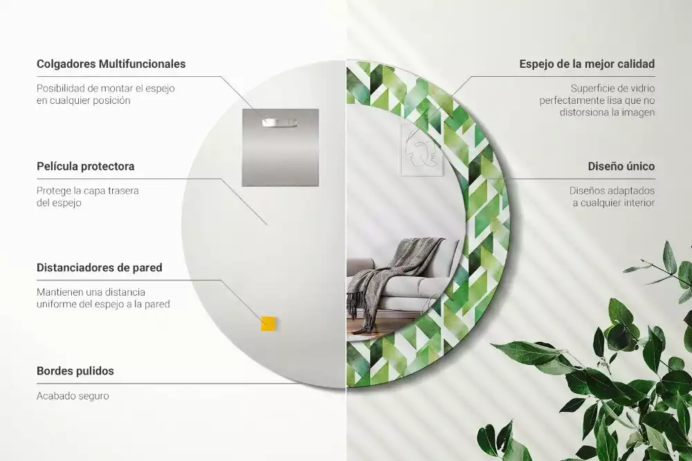 Miroir rond cadre avec impression Chevrons