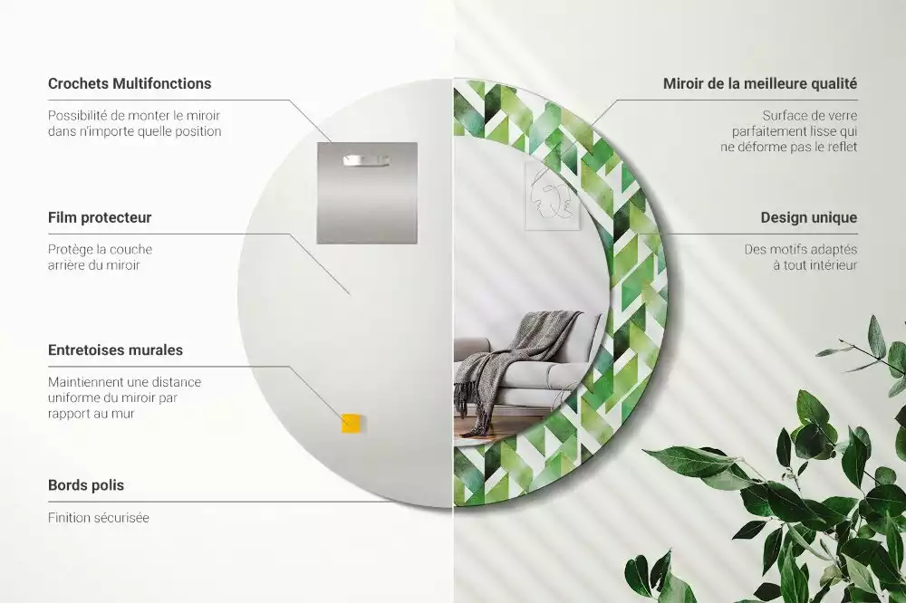 Miroir rond cadre avec impression Chevrons