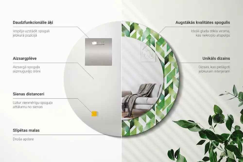 Miroir rond cadre avec impression Chevrons