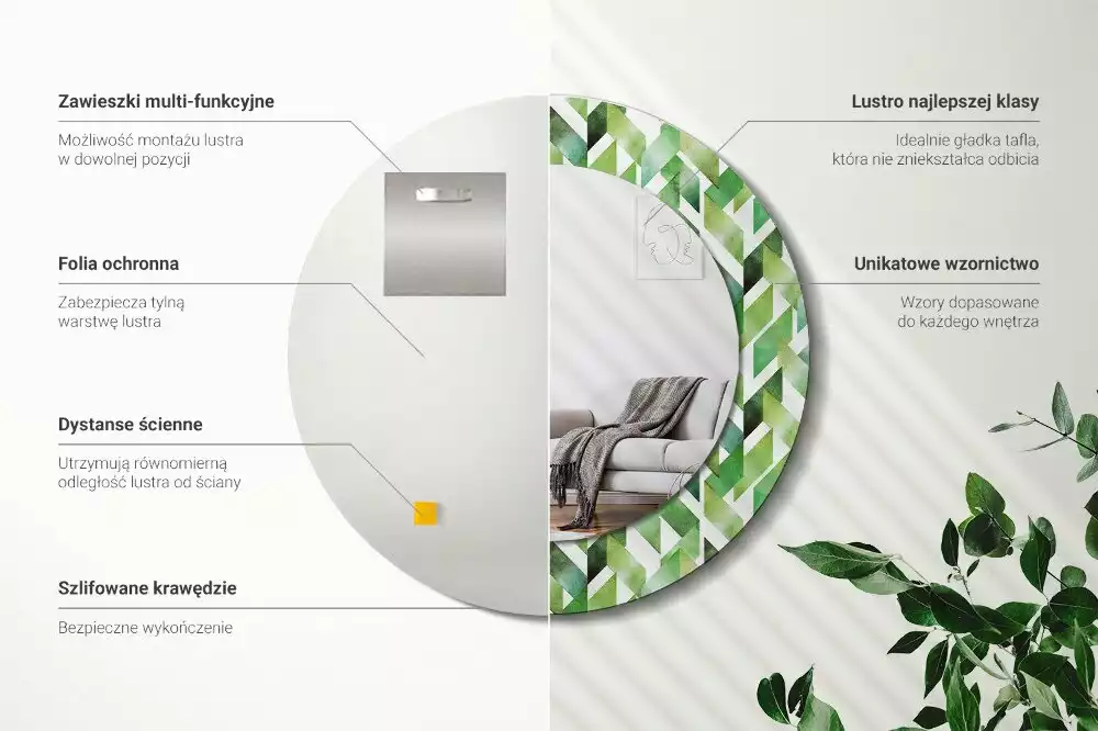 Miroir rond cadre avec impression Chevrons