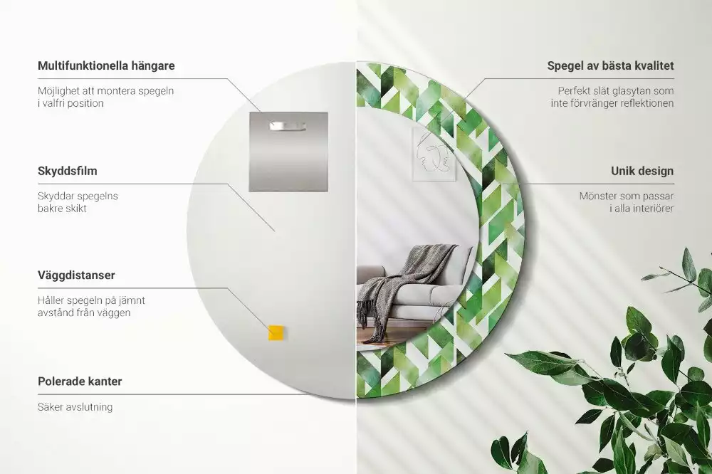 Miroir rond cadre avec impression Chevrons