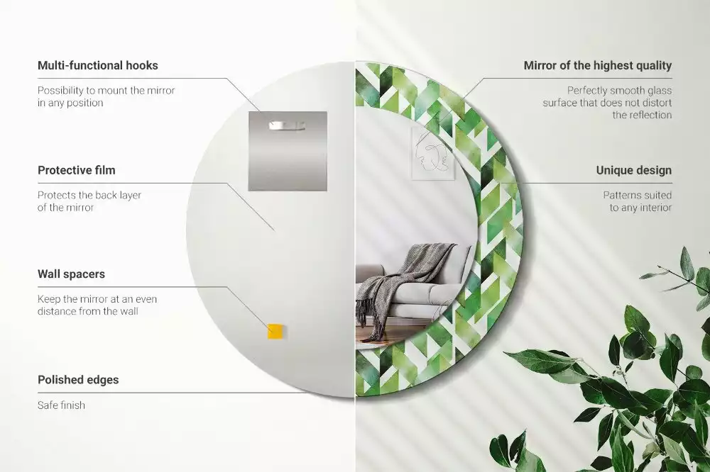 Miroir rond cadre avec impression Chevrons