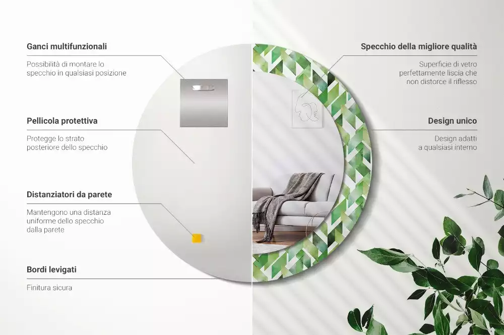 Miroir rond cadre avec impression Chevrons