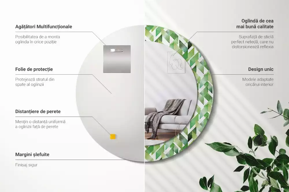 Miroir rond cadre avec impression Chevrons