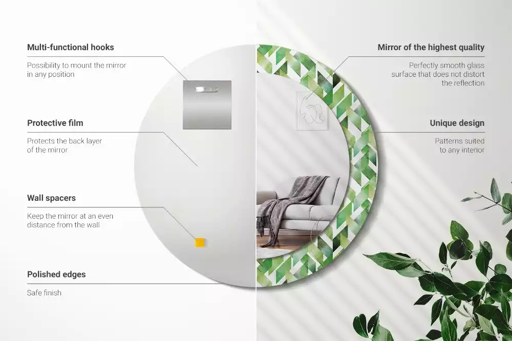 Miroir rond cadre avec impression Chevrons