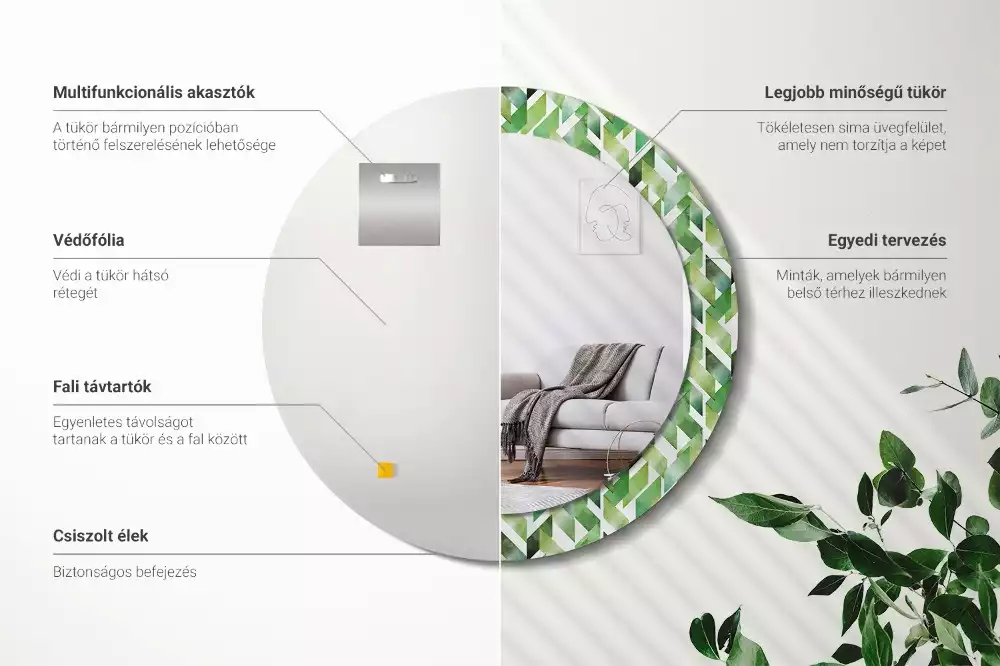 Miroir rond cadre avec impression Chevrons