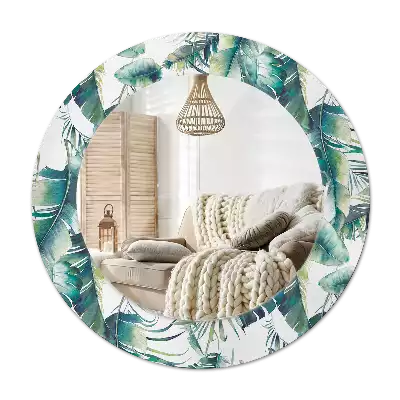 Miroir rond cadre avec impression Feuilles