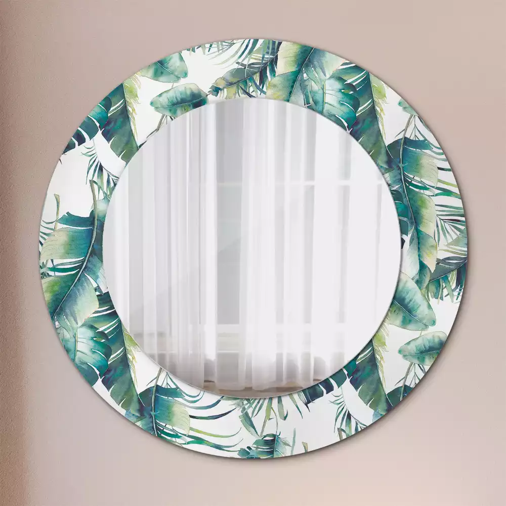 Miroir rond cadre avec impression Feuilles