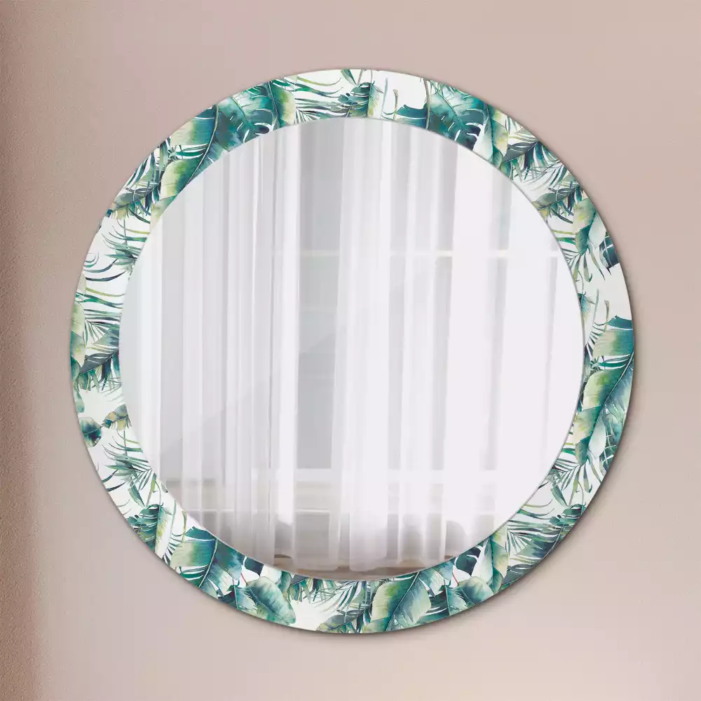 Miroir rond cadre avec impression Feuilles