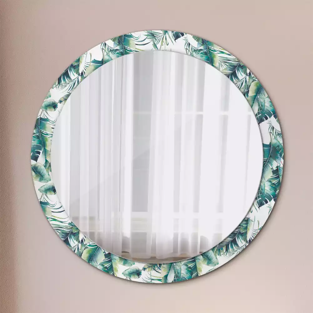Miroir rond cadre avec impression Feuilles