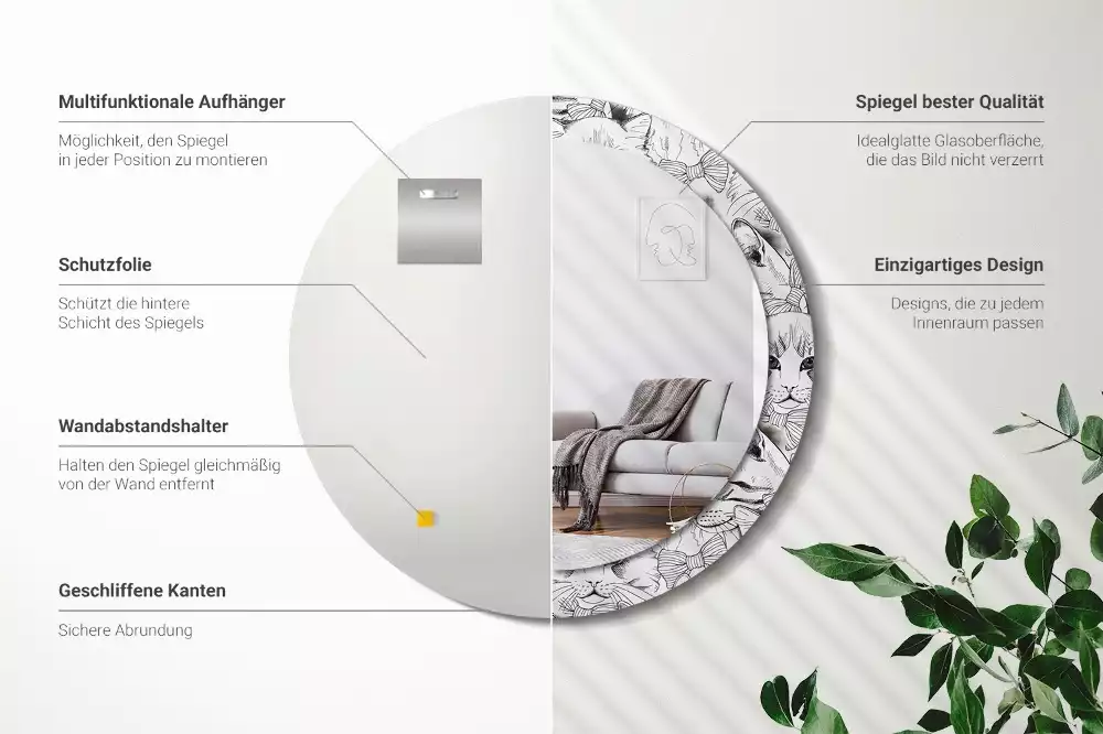 Miroir rond avec décoration Chats