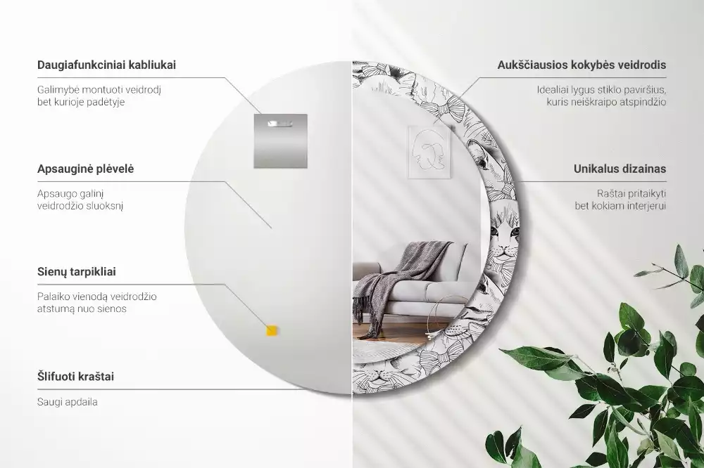 Miroir rond avec décoration Chats