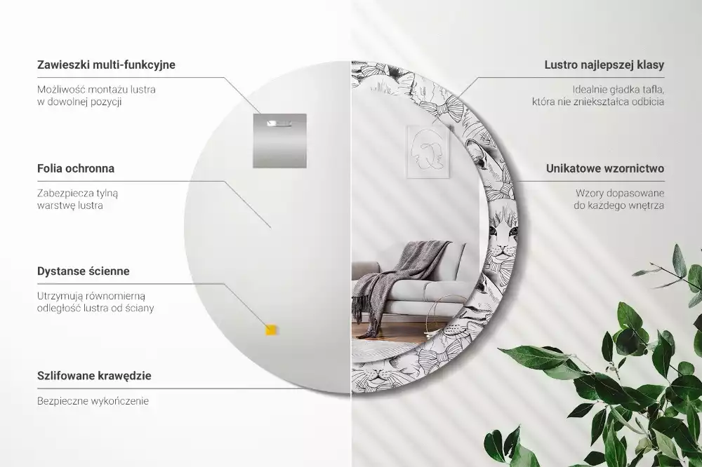 Miroir rond avec décoration Chats