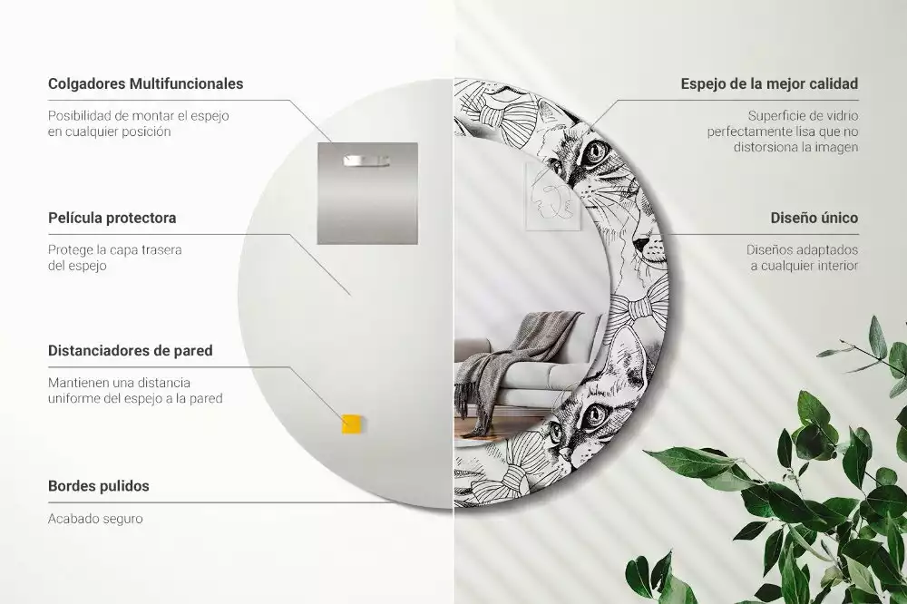 Miroir rond avec décoration Chats