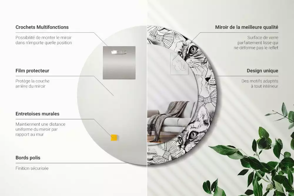 Miroir rond avec décoration Chats