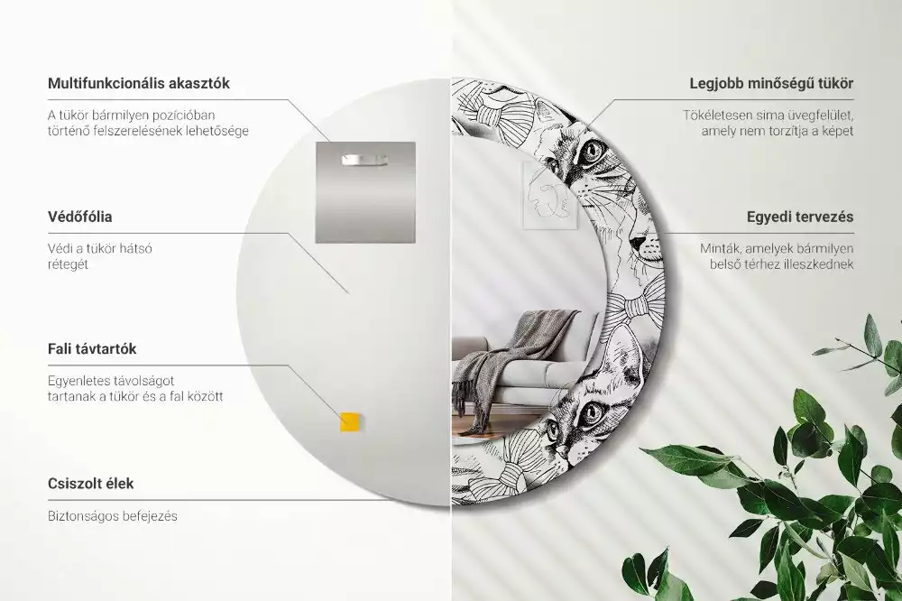 Miroir rond avec décoration Chats