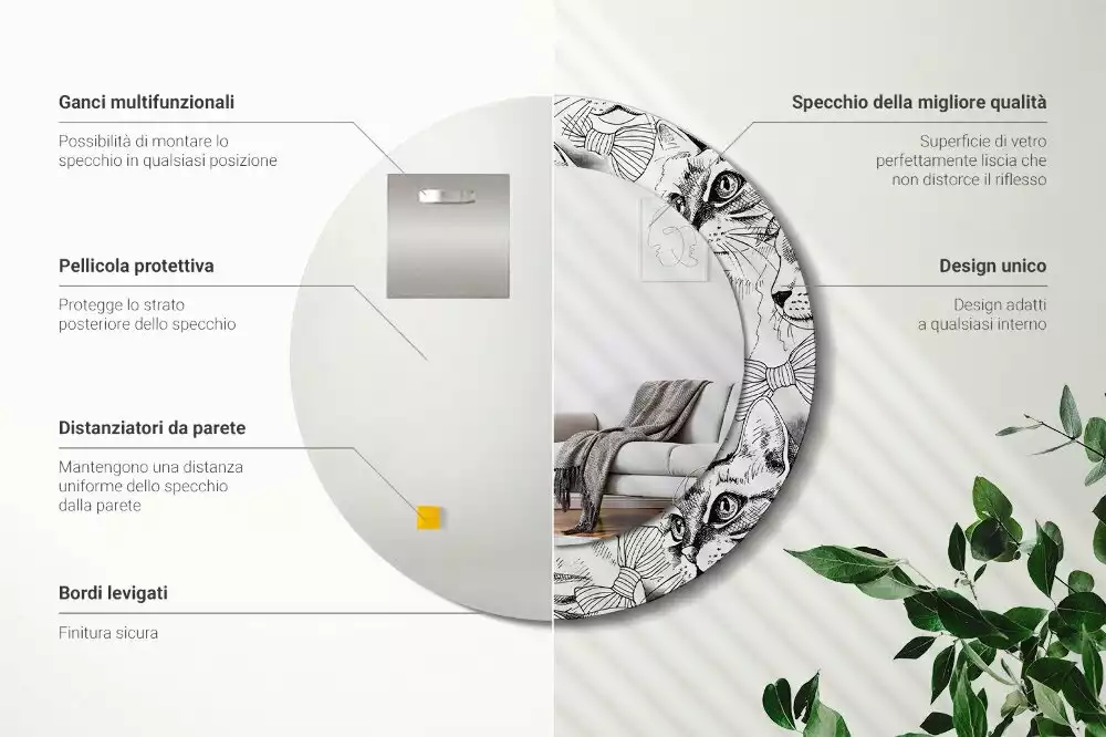 Miroir rond avec décoration Chats