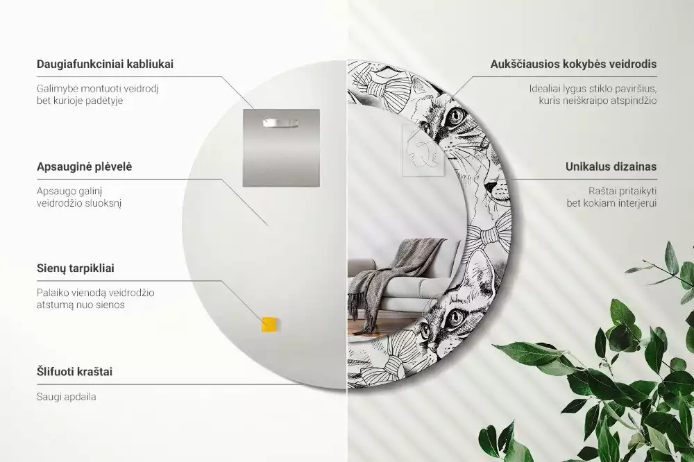 Miroir rond avec décoration Chats
