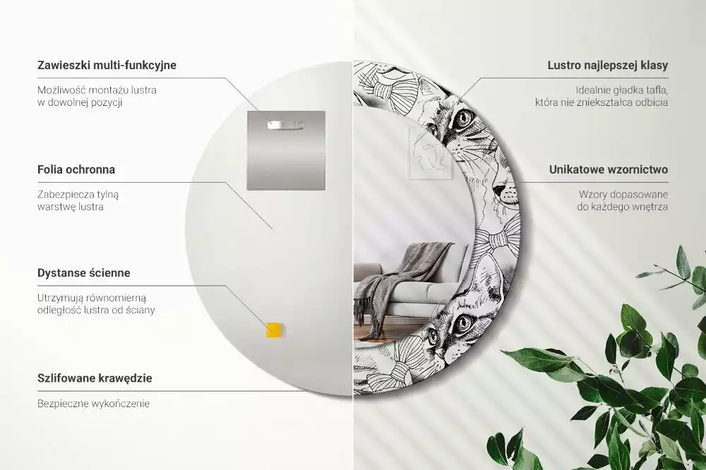 Miroir rond avec décoration Chats