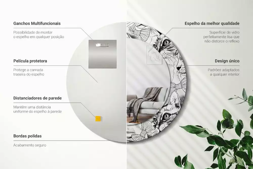 Miroir rond avec décoration Chats