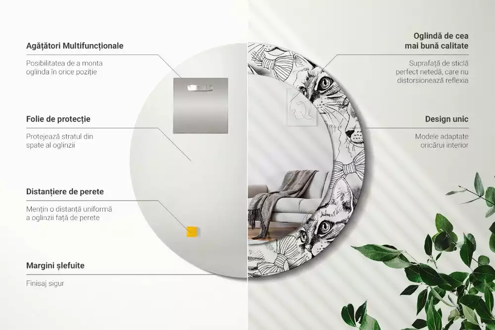 Miroir rond avec décoration Chats